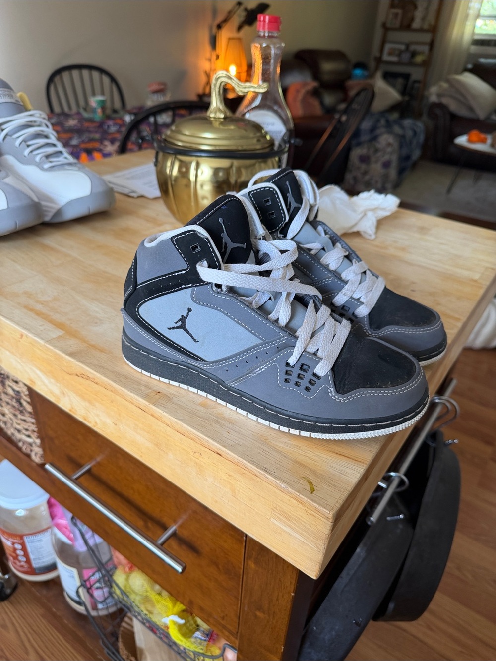 Jordan Boys Gray and Black Mid-Top Sneakers